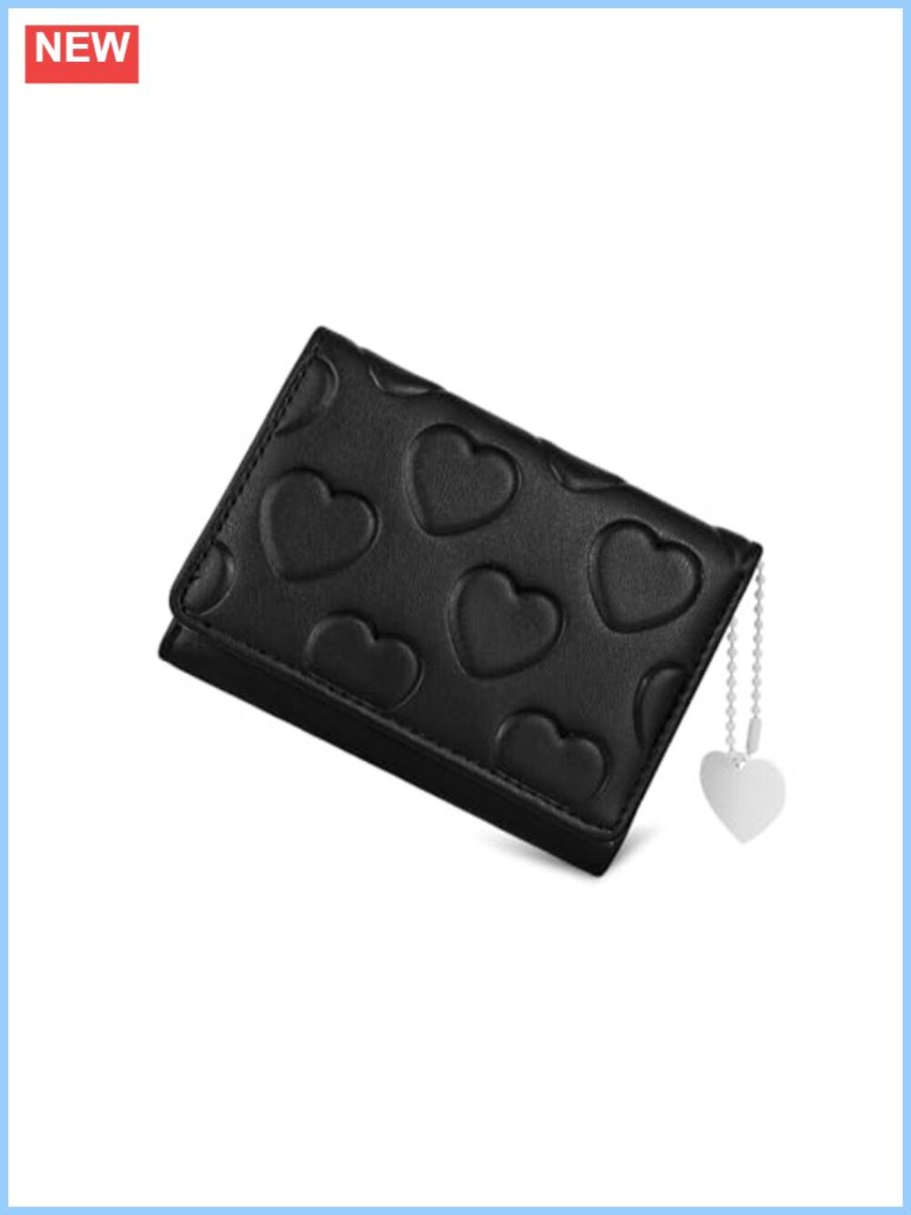 PU Leather Credit Card Wallet with Heart Pendant, Cute Card Holder for Women